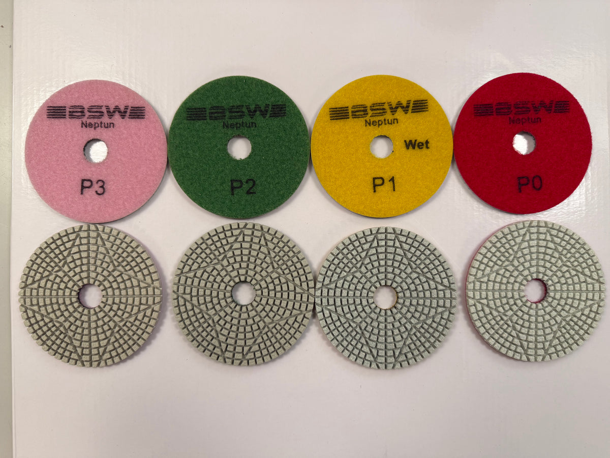 Neptun Nassschleifsatz 4 Stufen 0# – 3# Diamant Schleifpads 3 mm mit Sternstruktur